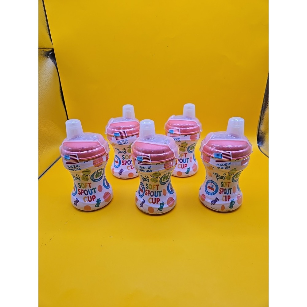 Lot of 5 Re-Play Recycled Soft Spout Sippy Cup - Peach 8 fluid ounces - Toddlers